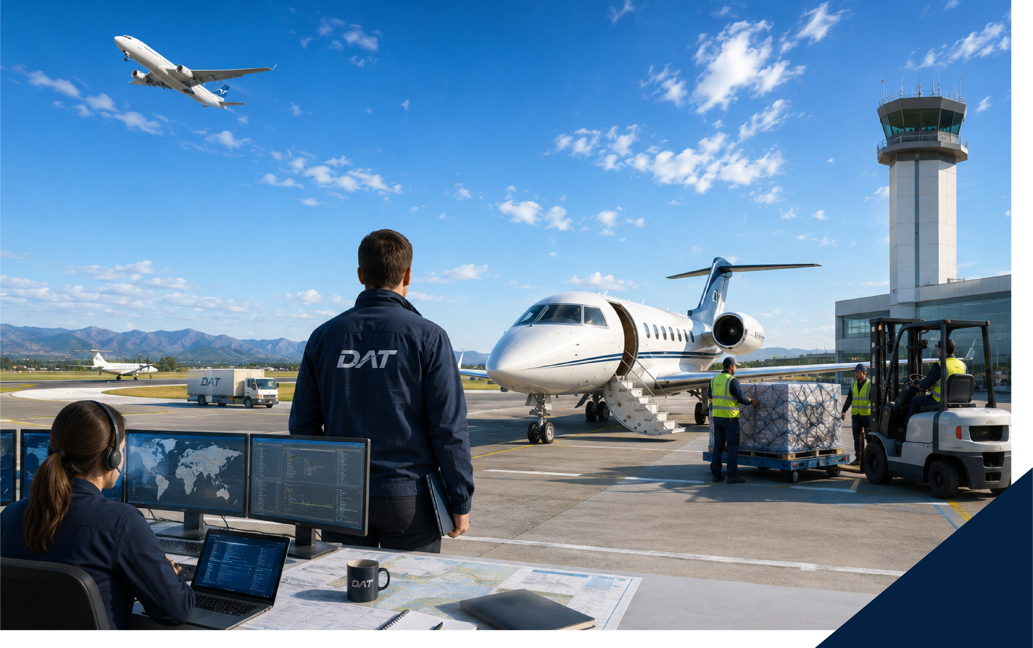 Equipo DAT en operaciones de pista con aeronave y centro de control