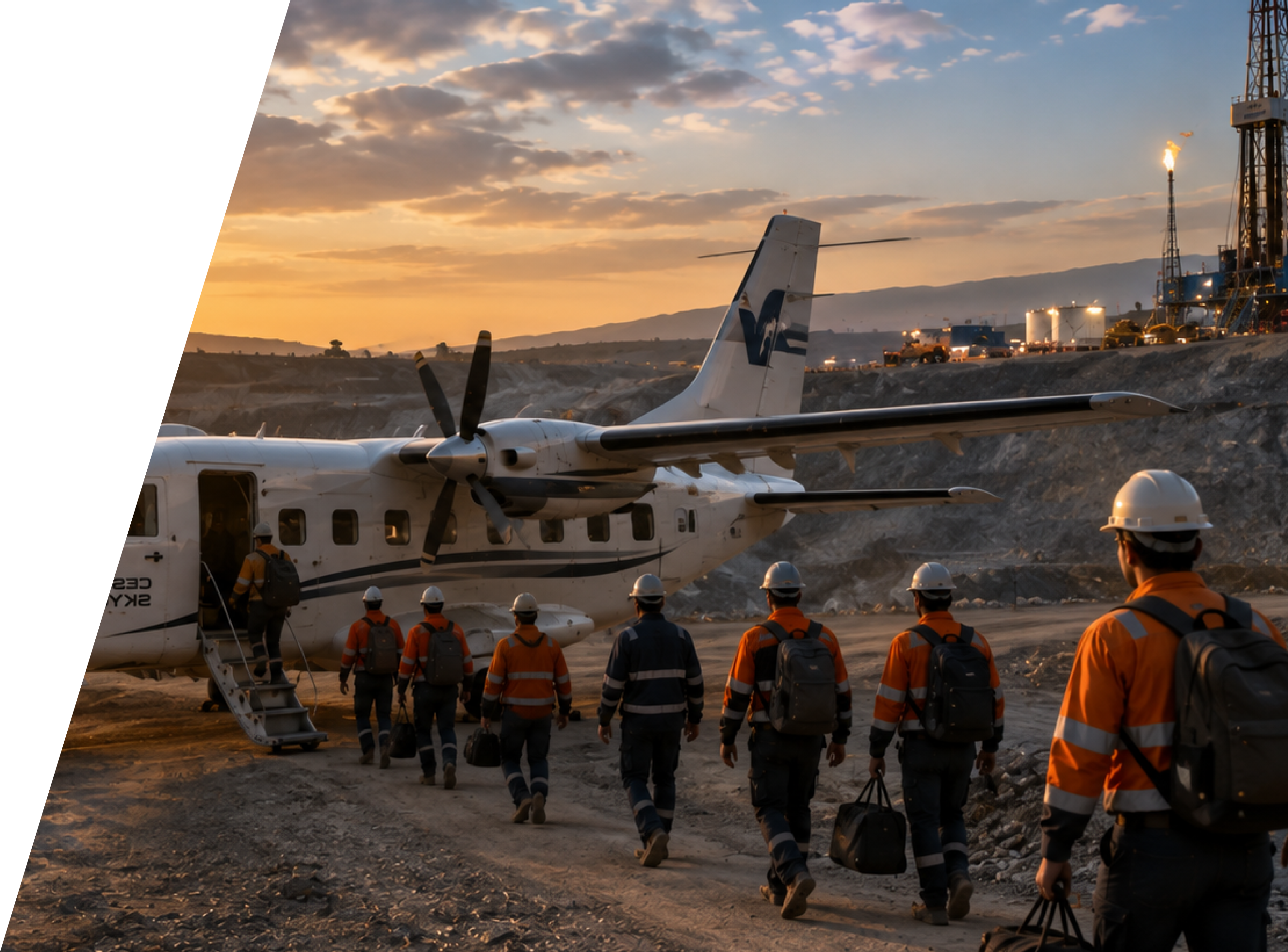 Personal de industrias estratégicas caminando hacia aeronave en pista